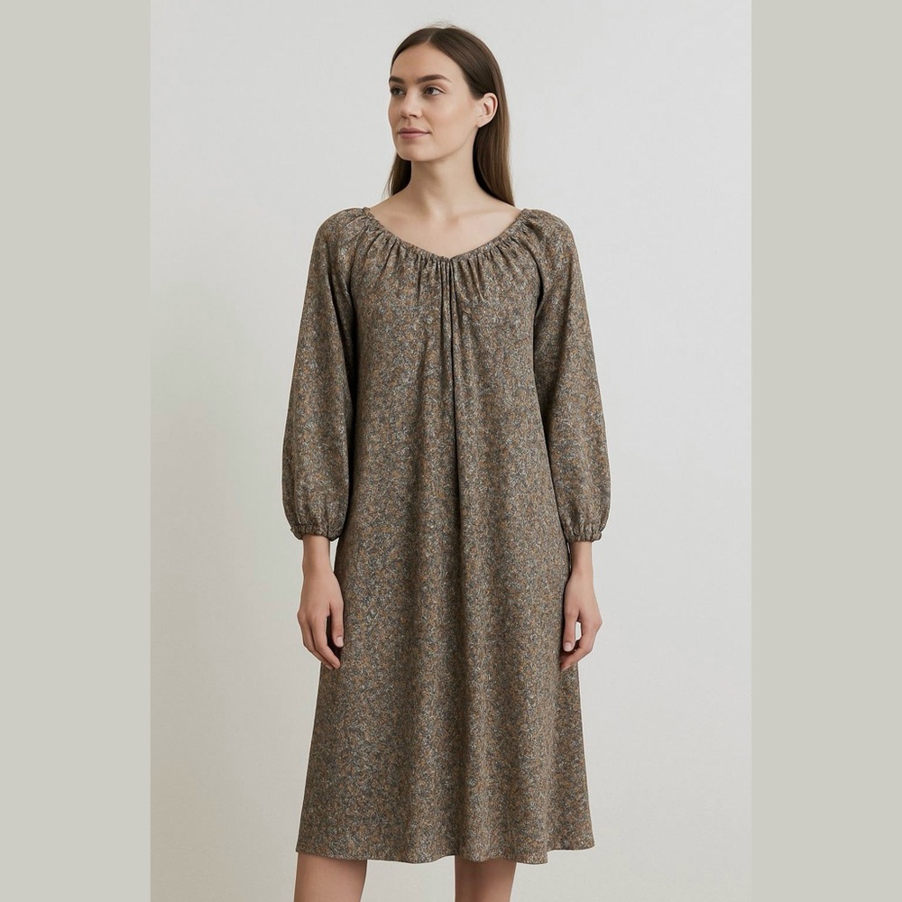 VINTAGE Lanvin Brown Printed Boho Dress Size 12